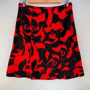 Express Skirt Sz M Flared Flowy Fit Black Red Elastic Waistband